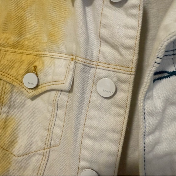 Tractr Hombre Denim Jacket Womens S - White, Teal and Yellow - Picture 3 of 5